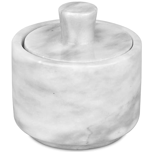 HESHIBI Salzkeller aus Marmor mit Deckel, weißer Stein, Salz- oder Pfefferschale, Behälter, Behälter, Glashalter, Brunnenhalter, Schweinetopf von HESHIBI