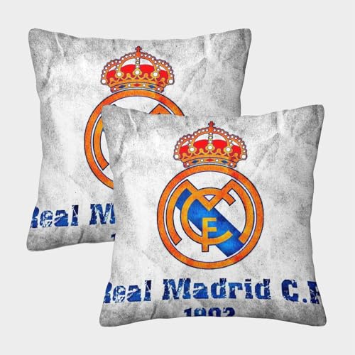 HESHS 2er Set Kissenbezüge Madrid 40x40cm Fußball Clubs Dekorative Kissenhülle Zierkissenbezüge Für Sofa Schlafzimmer Wohnzimmer Garten Zuhause Dekoration von HESHS