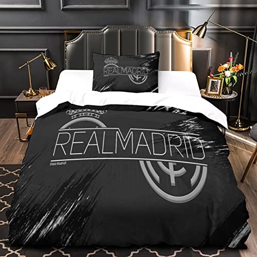 HESHS 3D Gedruckte Real Madrid Bettwäsche Set Für Single（135x200cm） Fußball Clubs Thema Bettbezug Bettwäsche Tröster Teens Erwachsene Jugendzimmer Kinder Dekorative 3-teilige Mit Kissenbezug von HESHS