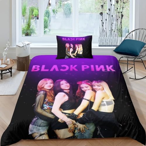 HESHS Bettwäsche 3D Blackpink Mit Star Bettbezug Set Single（135x200cm） Bettwäsche Set 3-teilige Mikrofaser Erwachsene Kinder Bettbezug Mit Reißverschluss Und Kissenbezug von HESHS