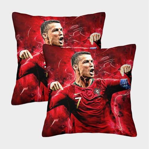 HESHS Cristiano Ronaldo Frühling Kissenbezug 2er Set, CR7 Sofa Dekokissen Kissenbezüge Kissenhülle Waschbar Polyester Flachs Textil Outdoor Polster Kopfkissenbezug Kissen Bezug 45x45cm von HESHS