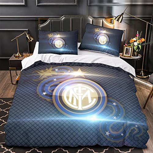 HESHS Inter Milan Bettbezug Set Fußball Clubs 3D Gedruckte Mikrofaser Super Soft 3Pcs Bettwäsche Sets Reißverschluss Einfache Pflege Quilt Cover Kinder Mädchen Teenager Schlafzimmer Double（200x200cm） von HESHS