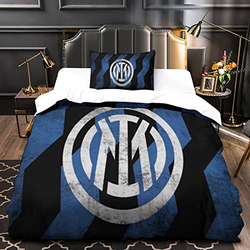 HESHS Inter Milan Bettbezug Set Fußball Clubs Bedruckte Bettwäsche Set Weiche Mikrofaser Bettwäsche Set Für Erwachsene Teenager Kinder 3-Stücke Mit Reißverschluss Für Heimtextilien Single（135x200cm） von HESHS