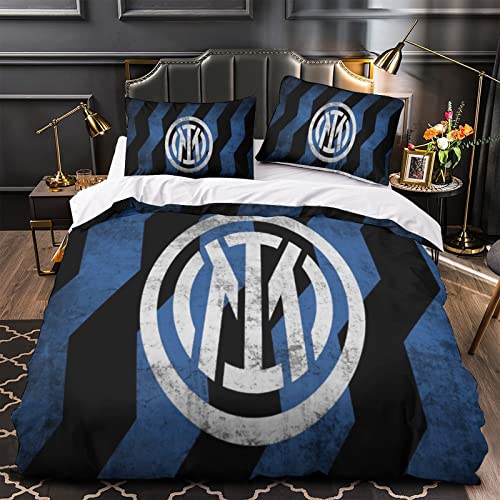 HESHS Inter Milan Bettwäsche Set Mikrofaser Bettbezug Fußball Clubs 3D Gedruckt 3 Stücke Mit Reißverschluss Und Kissenbezug, Weiche Bettwäsche Für Erwachsene Kinder, Jungen, Mädchen King（220x240cm） von HESHS