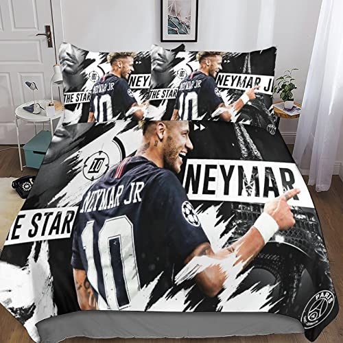 HESHS Neymar Bettbezug Bettwäsche Set, 3D Paris St German PSG Bettbezüge, 3-teilig, Mikrofaser, Sehr Weich, Mit Reißverschluss Und Kissenbezügen, Bettbezug Für Kinder, Erwachsene Double（200x200cm） von HESHS