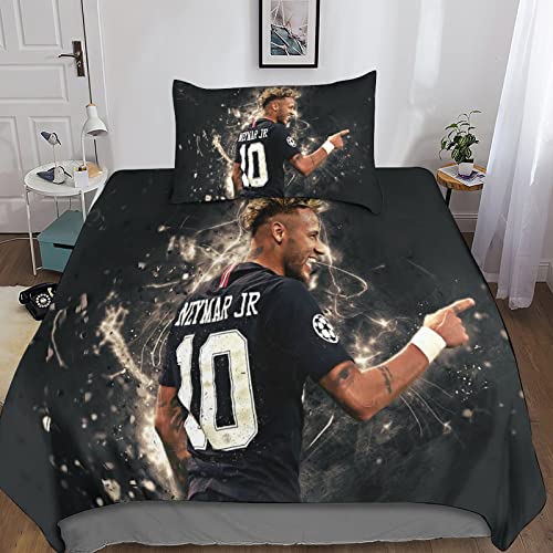 HESHS Neymar Bettwäsche Fußball 3D Erwachsene Kinder Jungen Mädchen Bettwäsche Set 3-teilige Mikrofaser Bettbezug Mit Reißverschluss Und Kissenbezug Single（135x200cm） von HESHS