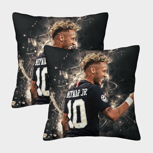HESHS Neymar Frühling Kissenbezug,Fußball Sofakissen Frühling Sommer Deko Outdoor Kissenbezug Kissen Kissenhülle Blumen Für Garten Couch Sofa Wohnzimmer Schlafzimmer 2er Set 40x40cm von HESHS