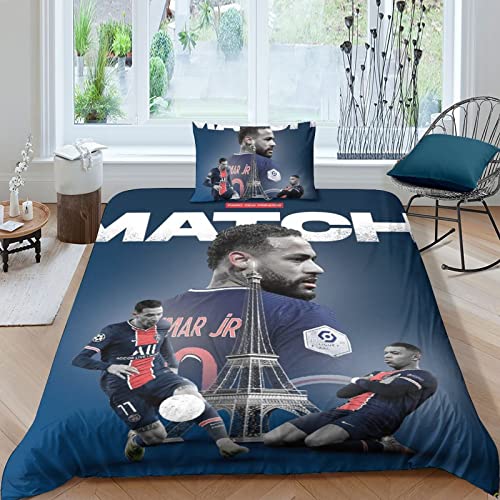 HESHS Paris St German PSG Bettbezug Set Kylian Mbappé 3D Gedruckte Mikrofaser Super Soft 3Pcs Bettwäsche Sets Einfache Pflege Quilt Cover Kinder Mädchen Teenager Schlafzimmer Single（135x200cm） von HESHS