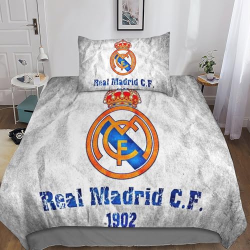 HESHS Real Madrid Bettbezug Set Bettwäsche-Sets Kinderbettwäsche-Set Reißverschluss Mit Kissenbezügen Betten Set Für Jugendliche Kinder Schlafzimmer Single（135x200cm） von HESHS