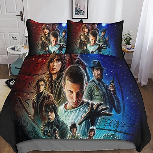 HESHS Stranger Sci-fi Thriller Bettbezug Movie Role Gedruckte Tröster Abdeckung Anime Für Jungen Mädchen Kinder Schlafzimmer Kind Mode Bettwäsche Quilt Cover Decor Single（135x200cm） von HESHS