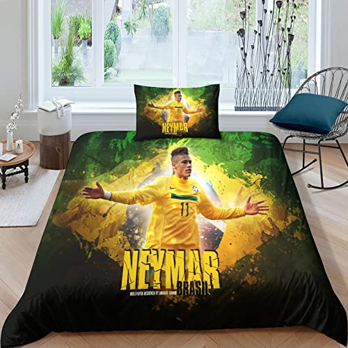 Neymar Bettwäsche Bettbezug 3D Paris St German PSG Design Weiche Bequeme Mikrofaser Quilt Cover Atmungsaktive Tröster Abdeckung Mädchen Jungen Erwachsene Bettwäsche Set 3 Stücke Single（135x200cm） von HESHS