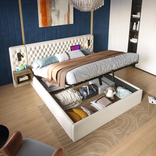 HESHU Bett 160x200 mit Kopfteil Leselicht und USB, Polsterbett mit 2 Nachttischen Bettanlage Schlafzimmer Komplett Set, Doppelbett mit Lattenrost, Stauraumbett Jugendbett Bettgestell Samt, Beige HESHU Bett 160x200 mit Kopfteil Leselicht und USB, Polsterbett mit 2 Nachttischen Bettanlage Schlafzimmer Komplett Set, Doppelbett mit Lattenrost, Stauraumbett Jugendbett Bettgestell Samt, Beige von HESHU