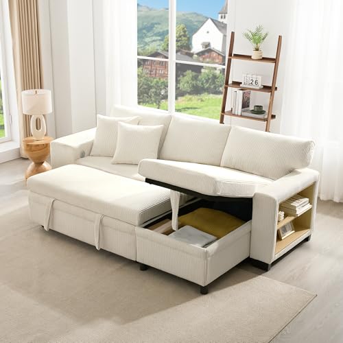 HESHU Klappsofa mit Schlaffunktion, L-förmiges umbaubares Ecksofa mit USB-Ladeanschluss und Kissen, 3-Sitzer-Umbausofa mit Seitenablagen und Stauraum HESHU Klappsofa mit Schlaffunktion, L-förmiges umbaubares Ecksofa mit USB-Ladeanschluss und Kissen, 3-Sitzer-Umbausofa mit Seitenablagen und Stauraum von HESHU