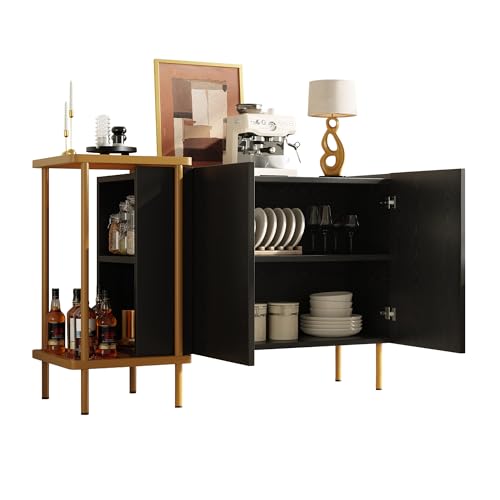 HESHU Moderner weißer Sideboard-Schrank mit 2 Türen und 2 offenen Fächern, Couchtisch aus Metall/Glas,Schwarz, 120 x 40 x 77.5 cm HESHU Moderner weißer Sideboard-Schrank mit 2 Türen und 2 offenen Fächern, Couchtisch aus Metall/Glas,Schwarz, 120 x 40 x 77.5 cm von HESHU