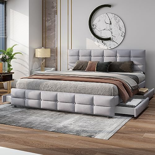 HESHU Polsterbett 180 x 200 cm, Doppelbett mit Höhenverstellbares Kopfteil, Bettgestell mit Lattenrost, für Jugendliche und Erwachsene, Samt, Grau, ohne Matratze HESHU Polsterbett 180 x 200 cm, Doppelbett mit Höhenverstellbares Kopfteil, Bettgestell mit Lattenrost, für Jugendliche und Erwachsene, Samt, Grau, ohne Matratze von HESHU