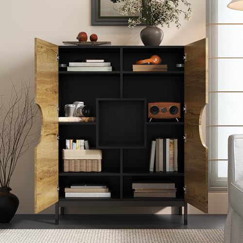 HESHU Schuhschrank und Vitrine 2 in 1 mit verstellbaren Einlegeböden, Massivholzbeinen, Eingangsmöbel 90x40x120cm Schuhschrank 40 cm breit, großer Stauraum von HESHU