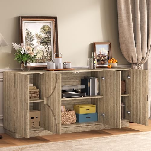 HESHU Sideboard Kommode mit 4 Türen, Buffetschrank mit Regalen, Aufbewahrungsschrank in Holzmaserung, Kommode Büromöbel für Schlafzimmer, Wohnzimmer HESHU Sideboard Kommode mit 4 Türen, Buffetschrank mit Regalen, Aufbewahrungsschrank in Holzmaserung, Kommode Büromöbel für Schlafzimmer, Wohnzimmer von HESHU