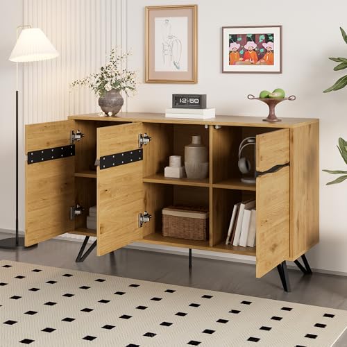 HESHU Sideboard mit 3 Türen, Ablage in in Holzoptik mit Metallbeinen - Moderne Kommode für Ihren Wohnbereich - 140 L x 40 B x 75,5 H HESHU Sideboard mit 3 Türen, Ablage in in Holzoptik mit Metallbeinen - Moderne Kommode für Ihren Wohnbereich - 140 L x 40 B x 75,5 H von HESHU