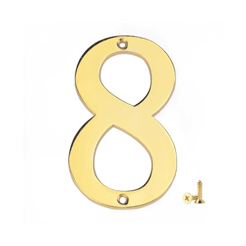 HESHUWEN Hausnummer 1 Stück 3 Zoll Metall-Hausnummern mit M2-Schrauben, Massive Zinklegierung, Briefkastennummern, 3D-Adressnummern for die Außenseite von Haus und Wohnung Hausnummernschild(Gold 8) von HESHUWEN