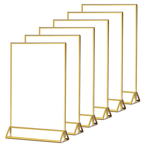 HESIN 6 Stück Acryl Gold Schild Holders Clear Picture Frames with Gold Borders Double Sided Table Menu Number Display Rack for Wedding ,Photo, or Any Literature (10,2 x 15,2 cm) von HESIN