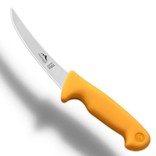 HESTENBERG Solingen Germany Ausbeinmesser gerade & gebogen in Gelb, geeignet als Metzgermesser, Schlachtmesser & Fleischmesser (5" Gebogen) von HESTENBERG