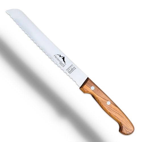 HESTENBERG Solingen Germany Brotmesser (8") mit Wellenschliff und echtem Olivenholzgriff, geeignet als Brötchenmesser & Sägemesser von HESTENBERG
