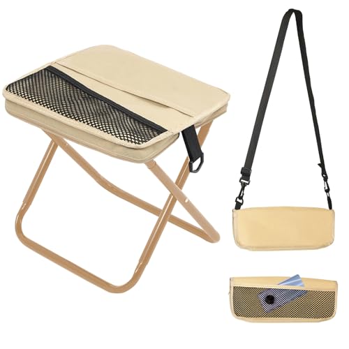 HESUSLA Multifunktionale Campinghocker, Reise-Klapphocker und Klappstühle können für Aktivitäten wie Camping, Angeln und Wandern verwendet werden. Tragkraft von 120 kg (Khaki) von HESUSLA