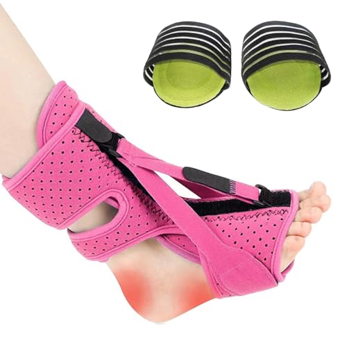 HESUSUSI Nachtschiene Plantar Fasziitis 3 Verstellbare Riemen Ferse Schmerzlinderung Bandage Relief Sprunggelenkbandage mit Fußgewölbestützen Plantar Fasziitis Achillessehnenentzündung Bandage (Rosa) von HESUSUSI