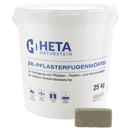 HETA Naturstein Fugenmörtel - Permanenter Fugenfüller - Unkrautfrei & frostsicher - Selbsthärtende Fugenmasse für Pflastersteine, Terrassenplatten & Außen - Wasserdurchlässiger Fugensand von HETA Naturstein