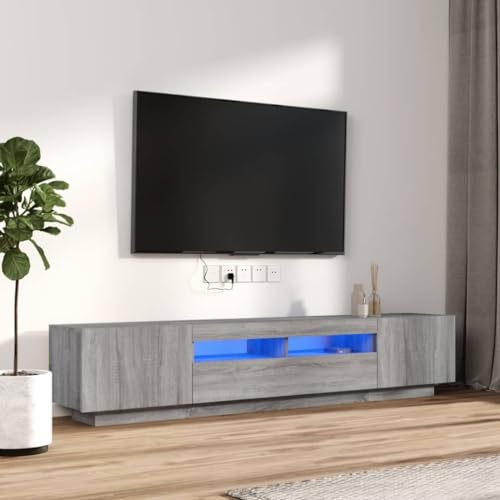 2-TLG TV-Schrank-Set, Sideboard Holz Tv Table Beistelltisch Tv Board Geeignet für Den Flur Wohnzimmer Fernseher Schlafzimmer LED-Leuchten Grau Sonoma Holzwerkstoff von HETFTJN