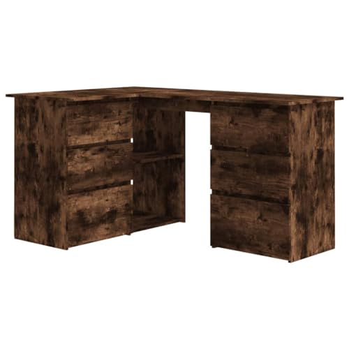 Computer Table Kleiner Schreibtisch Computer Desk Computertische - Eckschreibtisch Räuchereiche 145x100x76 cm Holzwerkstoff für Balkon Wohnzimmer Arbeitszimmer Jugendzimmer von HETFTJN