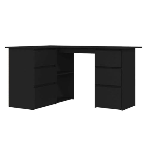 Computer Table Kleiner Schreibtisch Computer Desk Computertische - Eckschreibtisch Schwarz 145x100x76 cm Holzwerkstoff für Balkon Wohnzimmer Arbeitszimmer Jugendzimmer von HETFTJN