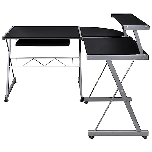 Computer Table Kleiner Schreibtisch Esstisch Konferenztisch - Eck-Computertisch Schwarz 132x112x99 cm Holzwerkstoff für Wohnzimmer Jugendzimmer Büro Arbeitszimmer von HETFTJN