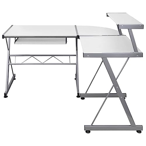 Computer Table Kleiner Schreibtisch Esstisch Konferenztisch - Eck-Computertisch Weiß 132x112x99 cm Holzwerkstoff für Wohnzimmer Jugendzimmer Büro Arbeitszimmer von HETFTJN
