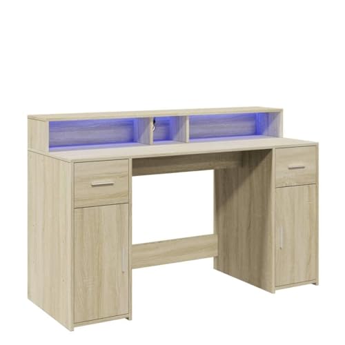 Gaming Schreibtisch Konsolentisch Esstisch Computer Desk - LED-Schreibtisch Sonoma-Eiche 140x55x91 cm Holzwerkstoff für Büro Jugendzimmer Küche Balkon von HETFTJN