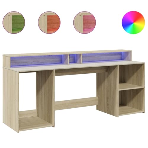 Gaming Schreibtisch Konsolentisch Esstisch Computer Desk - LED-Schreibtisch Sonoma-Eiche 200x55x91 cm Holzwerkstoff für Büro Jugendzimmer Küche Balkon von HETFTJN