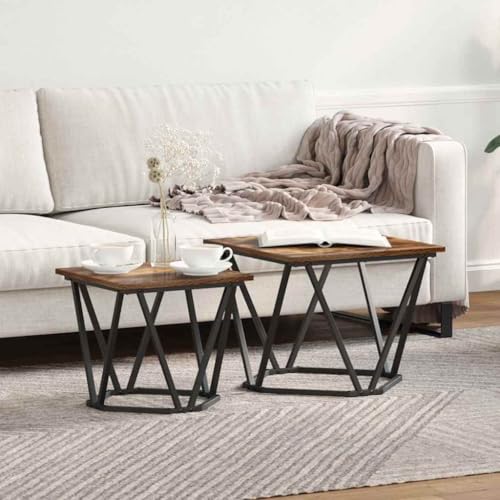 HETFTJN 2-TLG. Beistelltisch-Set Räuchereiche Holzwerkstoff Quadratisch Braun Metallgestell Modernes Design für Wohnzimmer von HETFTJN