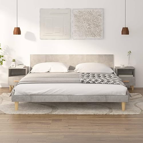 HETFTJN 2er Set Nachttisch Betongrau 40x35x47 cm Massiv Eukalyptus Beine Modernes Sideboard Schlafzimmer mit Schublade Stauraum Robuste Holzplatte für Schlafzimmer Wohnzimmer Flur von HETFTJN