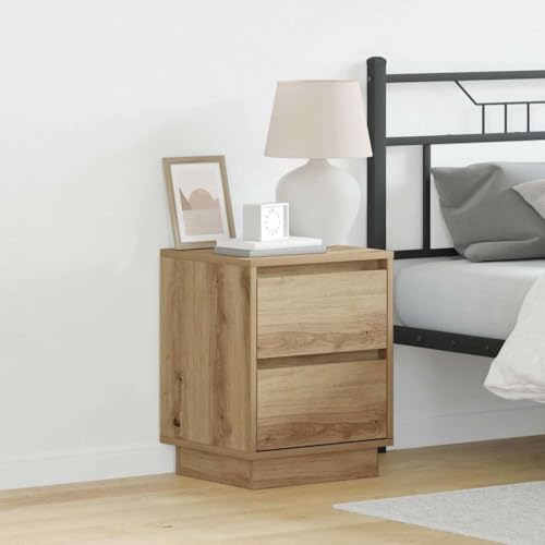 HETFTJN 2er Set Nachttisch Eiche 39x34,5x50 cm mit LED Licht, Soft Close Schubladen, modernes Schlafzimmer Sideboard klein fürs Bett, Beistelltisch schmal, Braun von HETFTJN