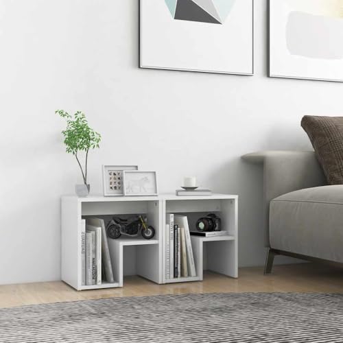 HETFTJN 2er Set Nachttisch Weiß 40x30x40 cm Holzwerkstoff Modernes Design Robuste Konstruktion mit Regal Kommode als Kleiner Beistelltisch für Schlafzimmer Wohnzimmer Flur von HETFTJN