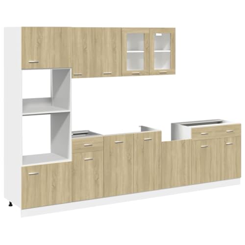 HETFTJN Anrichte Küchenschrank Küchenbuffet Buffetschrank Vorratsschrank - 7-TLG. Küchenschrank-Set Sonoma-Eiche Holzwerkstoff für Küche Wohnzimmer Badezimmer Esszimmer von HETFTJN