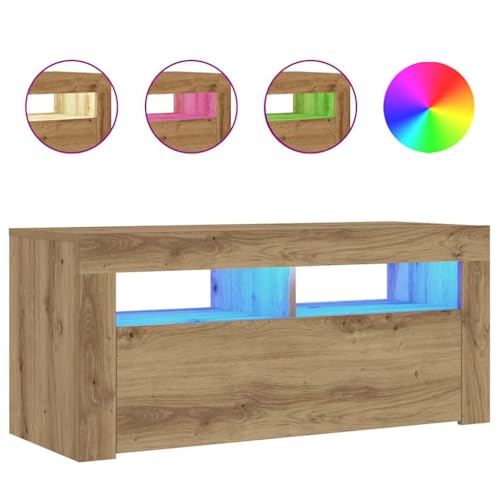 HETFTJN Anrichte Sideboard Tv Lowboard Tv Ständer Wohnzimmer Schrank - TV-Schrank mit LED-Leuchten Artisan-Eiche 90x35x40 cm für Wohnzimmer Flur Badezimmer Küche HETFTJN Anrichte Sideboard Tv Lowboard Tv Ständer Wohnzimmer Schrank - TV-Schrank mit LED-Leuchten Artisan-Eiche 90x35x40 cm für Wohnzimmer Flur Badezimmer Küche von HETFTJN