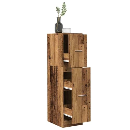 HETFTJN Apothekerschrank Altholz Optik 30x41x118 cm Holzwerkstoff mit 3 Schubladen Stauraum Organizer für Küche Wohnzimmer und Büro von HETFTJN
