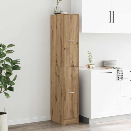 HETFTJN Apothekerschrank Artisan Eiche Holzwerkstoff 30x41x174,5 cm mit 4 Schubladen Stauraum Organizer für Küche Wohnzimmer und Büro von HETFTJN