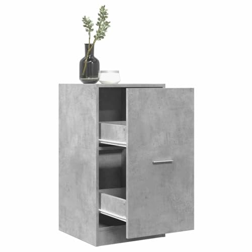 HETFTJN Apothekerschrank Betongrau 40x41x77,5 cm Holzwerkstoff mit 2 Schubladen Stauraum Organizer für Küche Wohnzimmer und Büro von HETFTJN