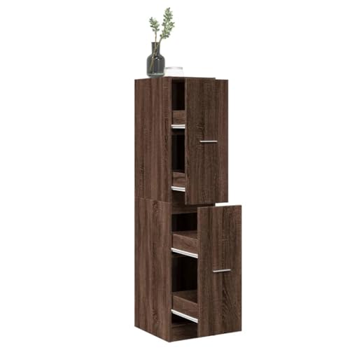 HETFTJN Apothekerschrank Braun Eichenoptik Holzwerkstoff 30x41x144 5 cm mit 4 Schubladen Stauraum Organizer für Küche Wohnzimmer und Büro von HETFTJN