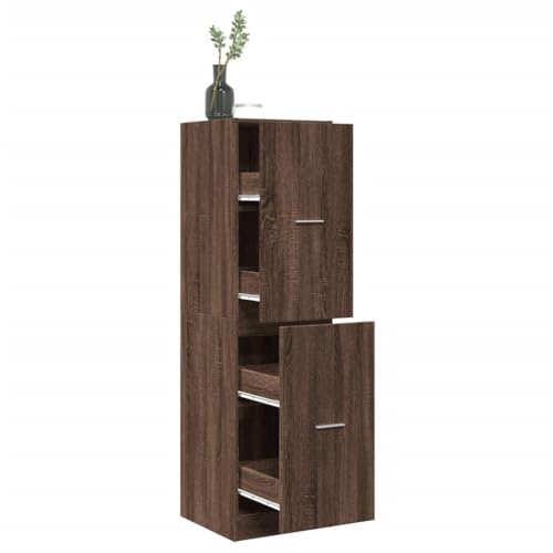HETFTJN Apothekerschrank Eichenoptik Braun 40x41x144,5 cm Holzwerkstoff mit 4 Schubladen Stauraum Organizer für Küche Wohnzimmer und Büro von HETFTJN