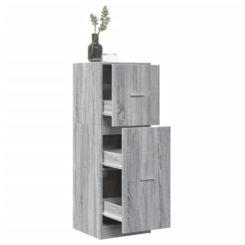HETFTJN Apothekerschrank Grau Sonoma 40x41x118 cm Holzwerkstoff mit 3 Schubladen Stauraum Organizer für Küche Wohnzimmer und Büro von HETFTJN