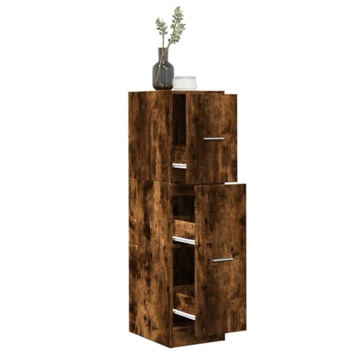 HETFTJN Apothekerschrank Räuchereiche 30x41x118 cm Holzwerkstoff mit 3 Schubladen Stauraum Organizer für Küche Büro und Wohnzimmer von HETFTJN