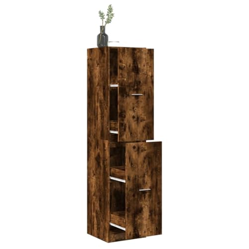 HETFTJN Apothekerschrank Räuchereiche 40x41x174,5 cm Holzwerkstoff mit 4 Schubladen Stauraum Organizer für Küche Wohnzimmer und Büro von HETFTJN